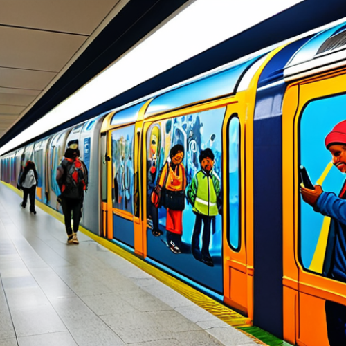 Digital Art Preservation**

"A brightly lit metro station hallway. A photographer with professional equipment carefully documents a vibrant mural painted on the station wall.  The mural depicts scenes of Brazilian culture with vivid colors and dynamic figures.  Other commuters are visible in the background, some using their smartphones to capture images of the art.  Focus on the photographer's dedication and the transient nature of the artwork.  safe for work, appropriate content, fully clothed, professional photography, perfect anatomy, natural proportions, family-friendly."

**