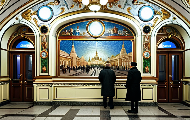 지하철 예술 문화 행사 - **Prompt:** "A vibrant and colorful mosaic art installation in a Lisbon Metro station, depicting tra...