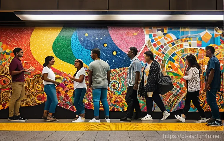 지하철 아트와 미술 교육 - **Prompt:** An awe-inspiring Stockholm subway station, dramatically carved from natural rock, with v...