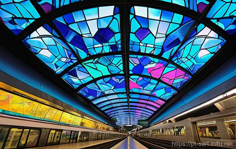 지하철 아트 스토리 - **"Palatial Underground Journey in Moscow"**
    An interior shot of an extraordinarily grand Moscow...