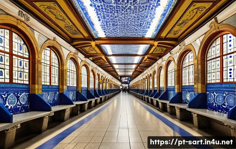 지하철 아트와 유행 - **A Vibrant Lisbon Metro Station Adorned with Azulejos**
    "An intricate and vibrant interior view...