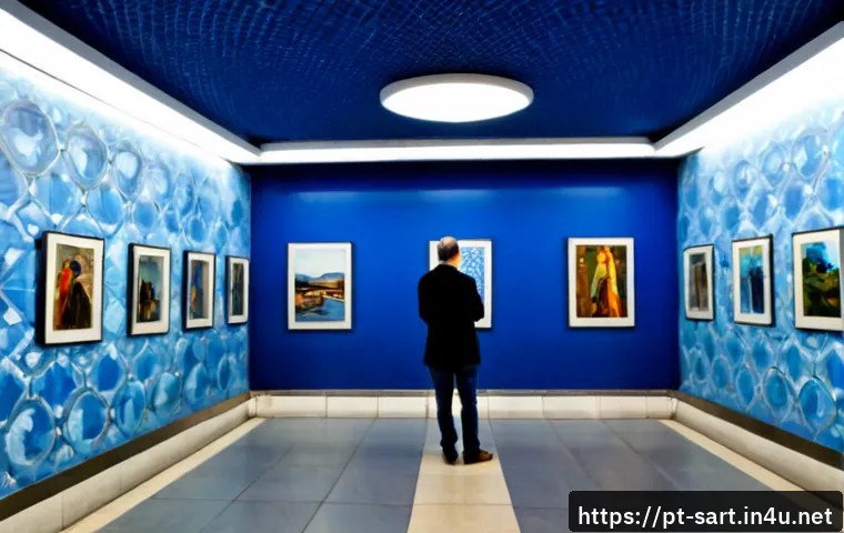 지하철 미술 전시 - Photorealistic Lisbon underground metro station transformed into a public art exhibition, elegant bl...